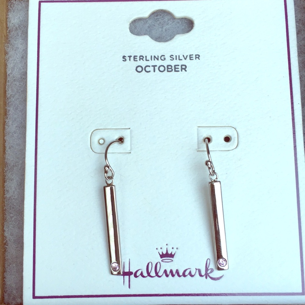 Sterling silver October stone (pink) earrings.